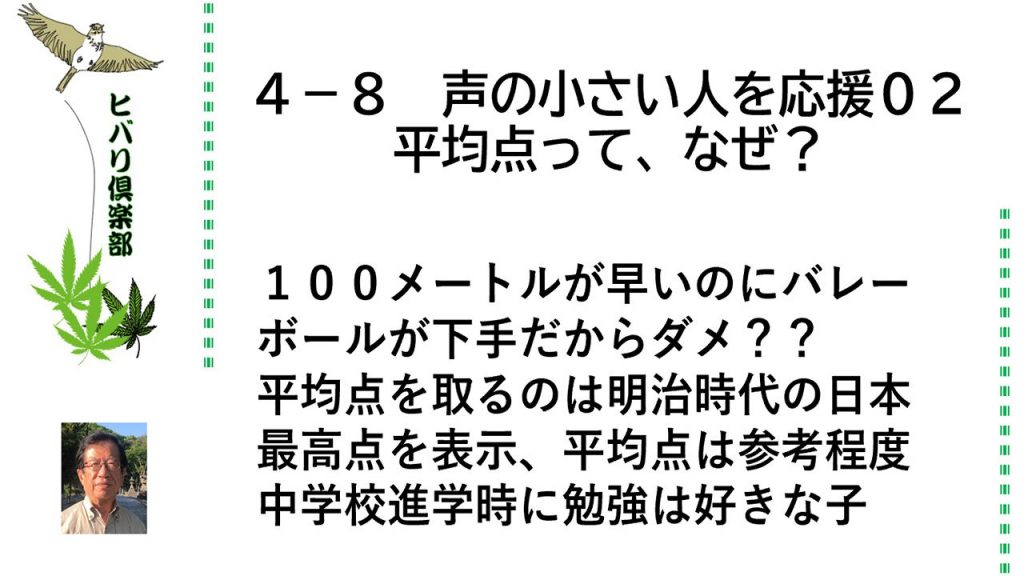 声の小さい人を応援（2）「平均点って、なぜ？」 令和5年4月8日 ヒバリクラブ