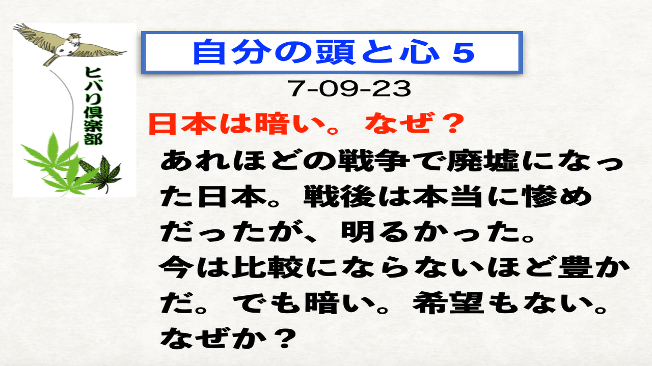 自分の頭と心（5）「日本は暗い。なぜ？」