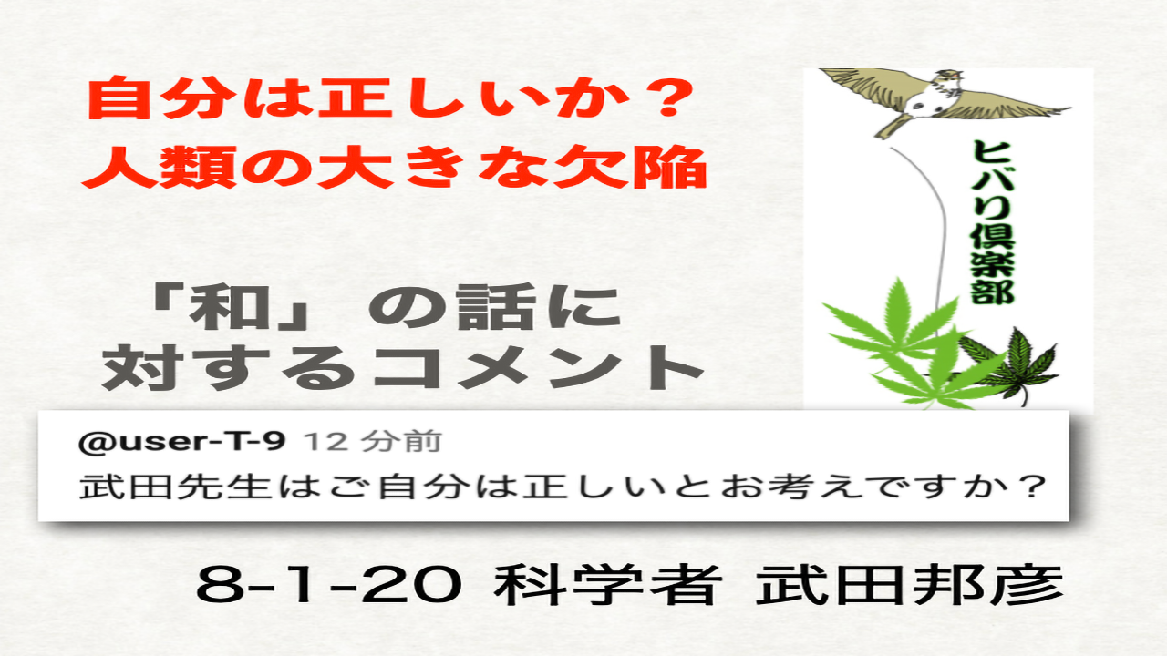 自分は正しいか？「人類の大きな欠陥：『和』の話に対するコメント」