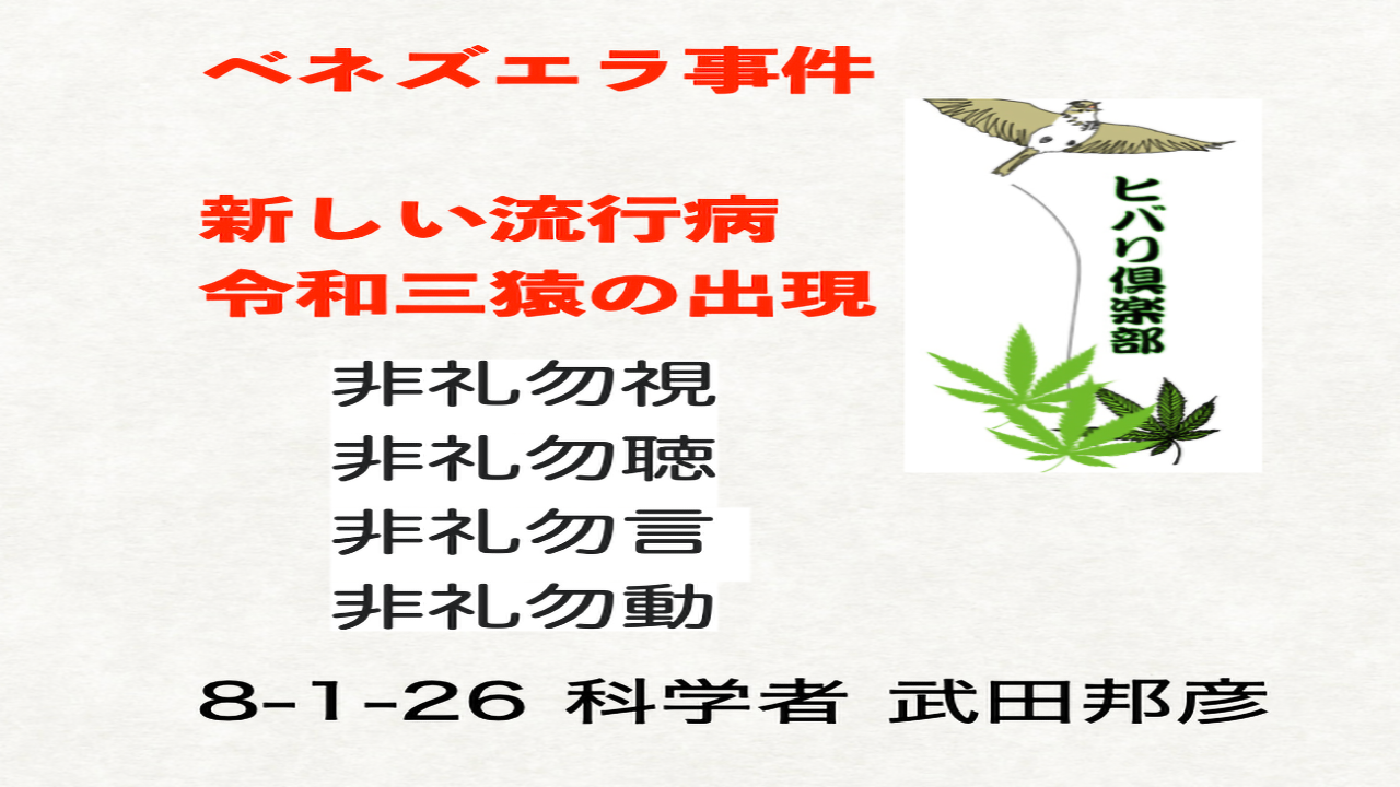「ベネズエラ事件、新しい流行病、令和三猿の出現」