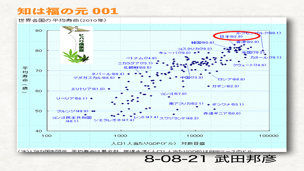 知は福の元（1）「世界各国の平均寿命と収入の関係」
